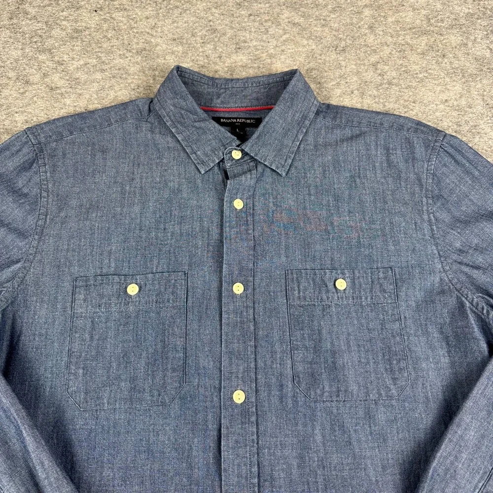 Banana Republic Slim Fit Indigo Chambray Shirt Button Up Blue Mens Large L
